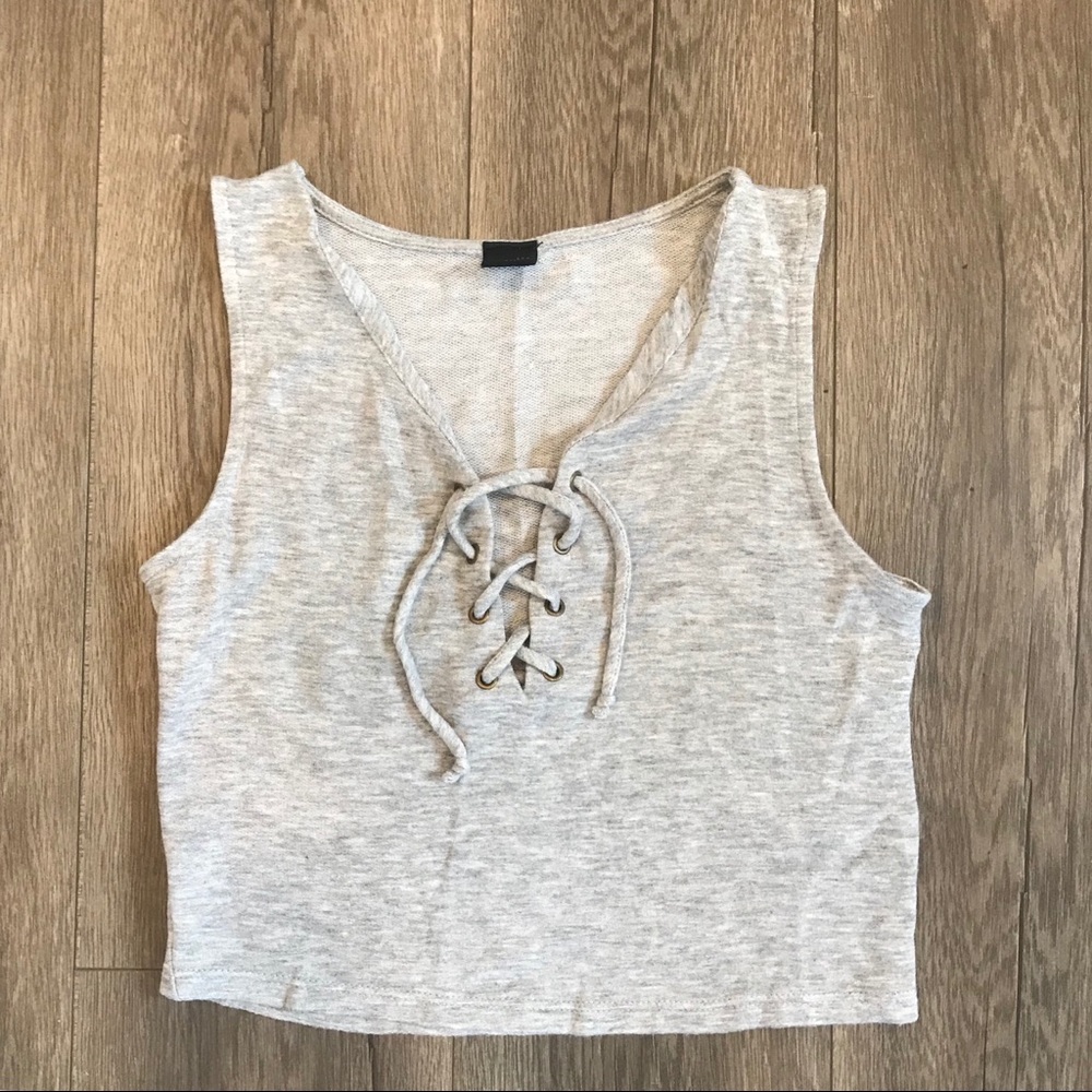 Gray Lace Up Crop Top
